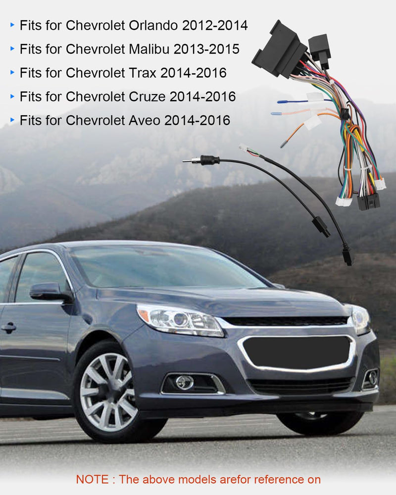 Radio Wiring Harness Kit 44 Pin Fit for Chevrolet Orlando 2012-2014,for Malibu 2013-2015,for Trax Cruze Aveo 2014-2016, 16Pin Stereo Connector with Facotry USB Adapter Antenna Cable