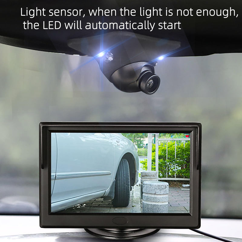Car Side Rear View Backup Camera Reversing 5 in Monitor Reverse Image Front Parking Night Vision Rear Mirror Positive for Vehicle