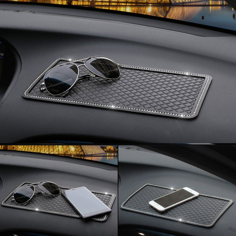 Glitter Bling Crystal Anti-Slip Phone Hold Dashboard Sticky Pad Non-Slip Mat (Black) Black