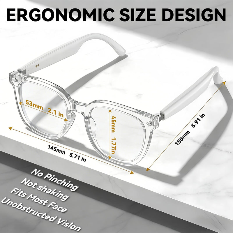 AI Smart Glasses, Bluetooth Glasses for Men & Women, Open-Ear Music & Calls | Touch Control,Voice Assistant,Audio Recording,Real-Time Translation,35g Lightweight for Business Meetings, Travel & Daily Use White Frame-Transparent Lens(Style1)