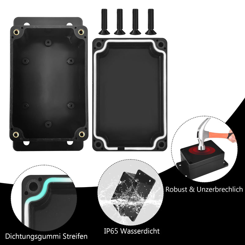 Celepoir Junction Box, Black, Waterproof IP65, Junction Box Waterproof with 8 Cable Glands, Small Junction Box with Fixed Ear, Wet Room Distribution Box for Electronics, 100 x 68 x 50 mm, Pack of 2