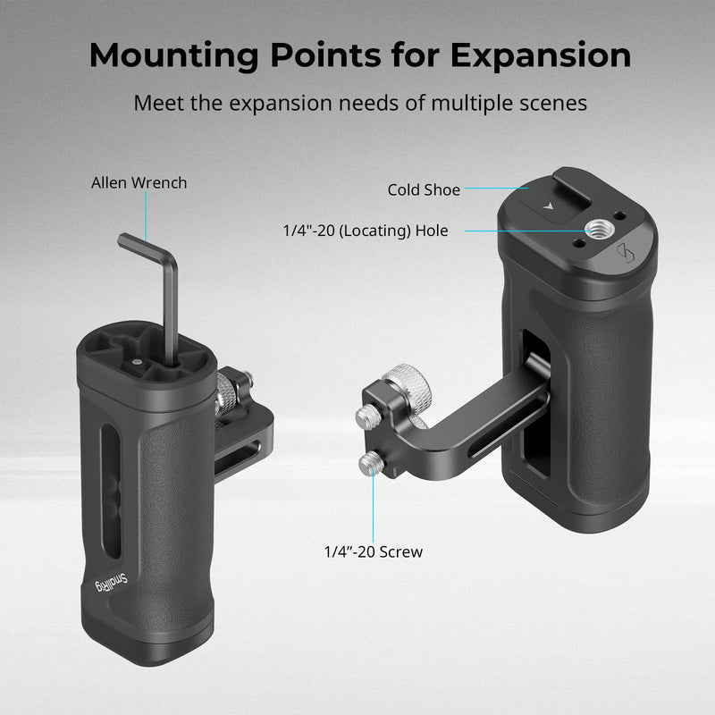 SmallRig Mini Side Handle for 1/4"-20 Threaded Holes, Camera Cage Handle for Left or Right Hand, Up and Down Adjustable, with Built-in Cold Shoe & Threaded Hole - 4755 Mini Screw Side Handle