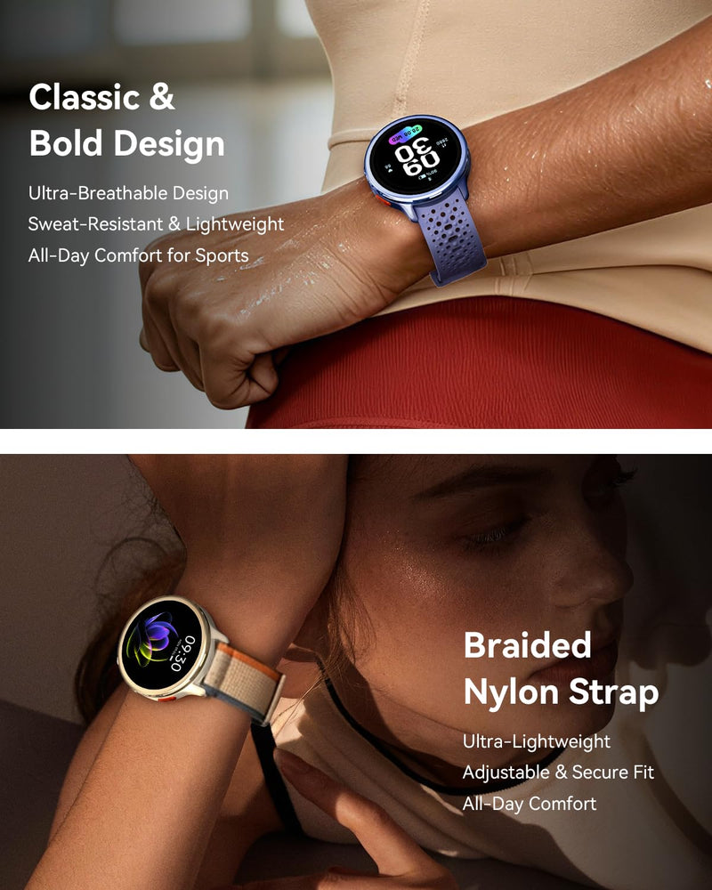 Quican Smart Watch for Women & Men, Compatible with iPhone & Android | 1.27" Fitness Tracker with Bluetooth Calling, AMOLED Display, Heart Rate & Sleep Tracking, 2 Bands, Perfect Smart Gift