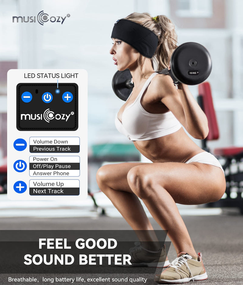 MUSICOZY Sleep Headphones Bluetooth 5.2 Headband, Sports Wireless Earphones Sweat Resistant Earbuds with Ultra-Thin HD Stereo Speaker for Workout Running Cool Gadgets Unique Gifts Black