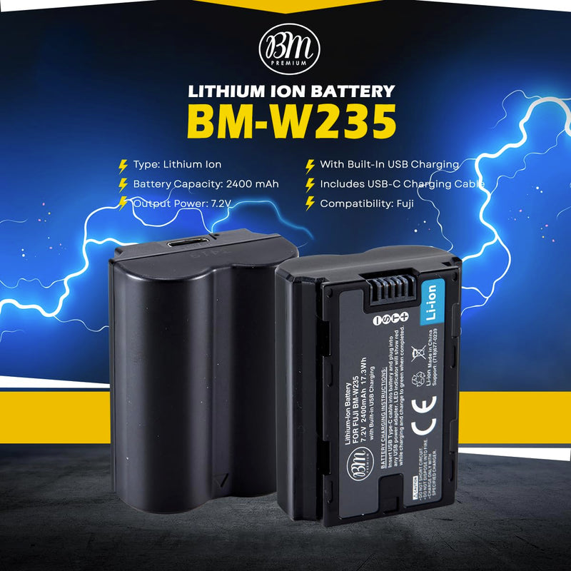 [AUSTRALIA] - BM Premium NP-W235 Battery with Built-in Charging Port Compatible with Fujifilm X-S20, X-T4, X-T5, X-H2S, GFX 50S II, GFX 100RF, GFX 100S, GFX 100S II, GFX100 II Cameras, VG-XT4 Vertical Battery Grip 