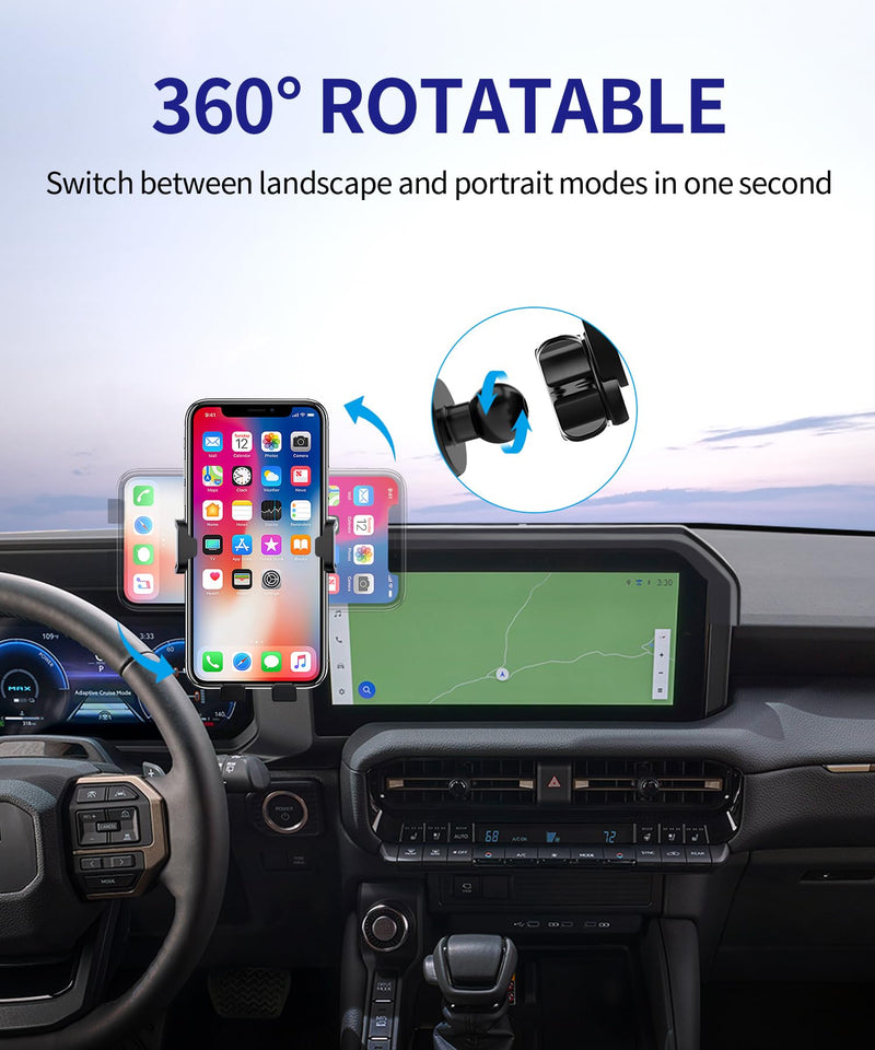 Auto Clamp Car Phone Holder for Toyota Land Cruiser/Prado 2024-2026 | 8/12.3" Screen Universal Mechanical Clip Cell phone Mount Accessories Fit iPhone Android, Automobile GPS Dashboard Cradle