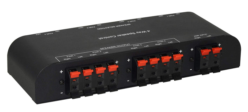 [AUSTRALIA] - 61050 2 to 4 Way Speaker Switch, 1 in 2 Out to 1 in 4 Out Way Pair Stereo Speaker Selector W/Terminal Clamps Metal Non-Slip Box - Black (1 x 4 Way) Black 1 x 4 Way Terminal 