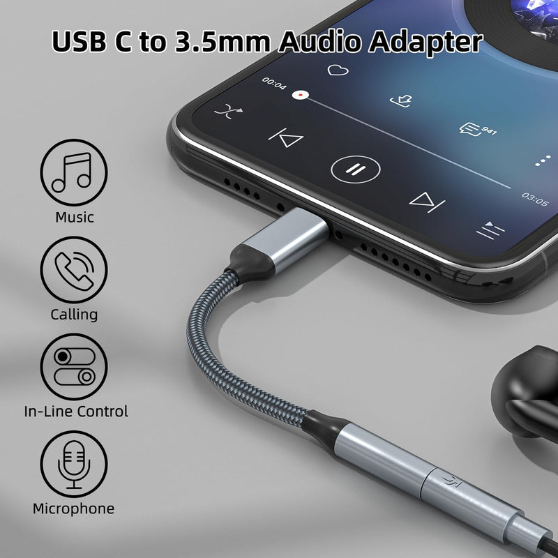 USB C to 3.5mm Headphone Jack Adapter(2 Pack), USB-C to Aux Audio Dongle Cable for iPhone 16 Pro Max/16 Pro, 15 Pro Max/15 Pro/15 Plus, Galaxy S23-S21 Ultra, Pixel, iPad Pro, MacBook (Black) Black