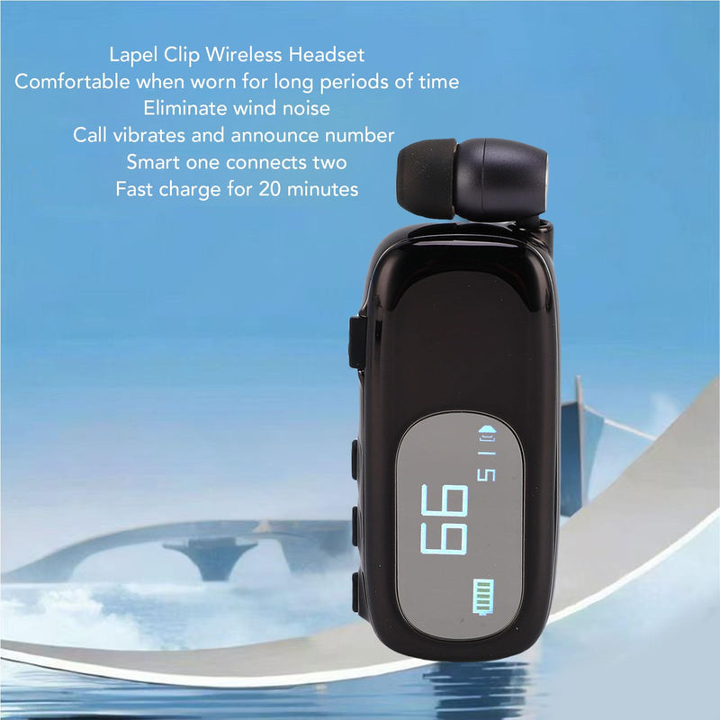 LICAEVEY Retractable Bluetooth Headphones with Clip, Bluetooth Earbuds with LCD Digital Display, Comfortable Headset 20h Talking Time Sports Business Trucker Driver Earbud (Electroplated Electroplated Bright Black
