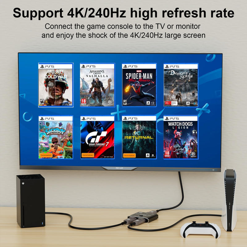 CABLEDECONN DisplayPort 2.1 8K 10K 16K DP Video Switch Bi-Direction Ultra HD 8K@120Hz 4K@240Hz Splitter Converter for Multiple Source and displays dp 16k switch 2x1