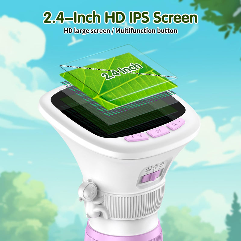 [AUSTRALIA] - Microscope for Kids, EDCREATY 200X-1000X Portable Pocket Handheld Microscope, 2.4 High-Definition Screen, 200W Pixels for Birthday Christmas Holiday Toys Gifts for 5 6 7 8 9 10 11 12 Kids Purple+While 