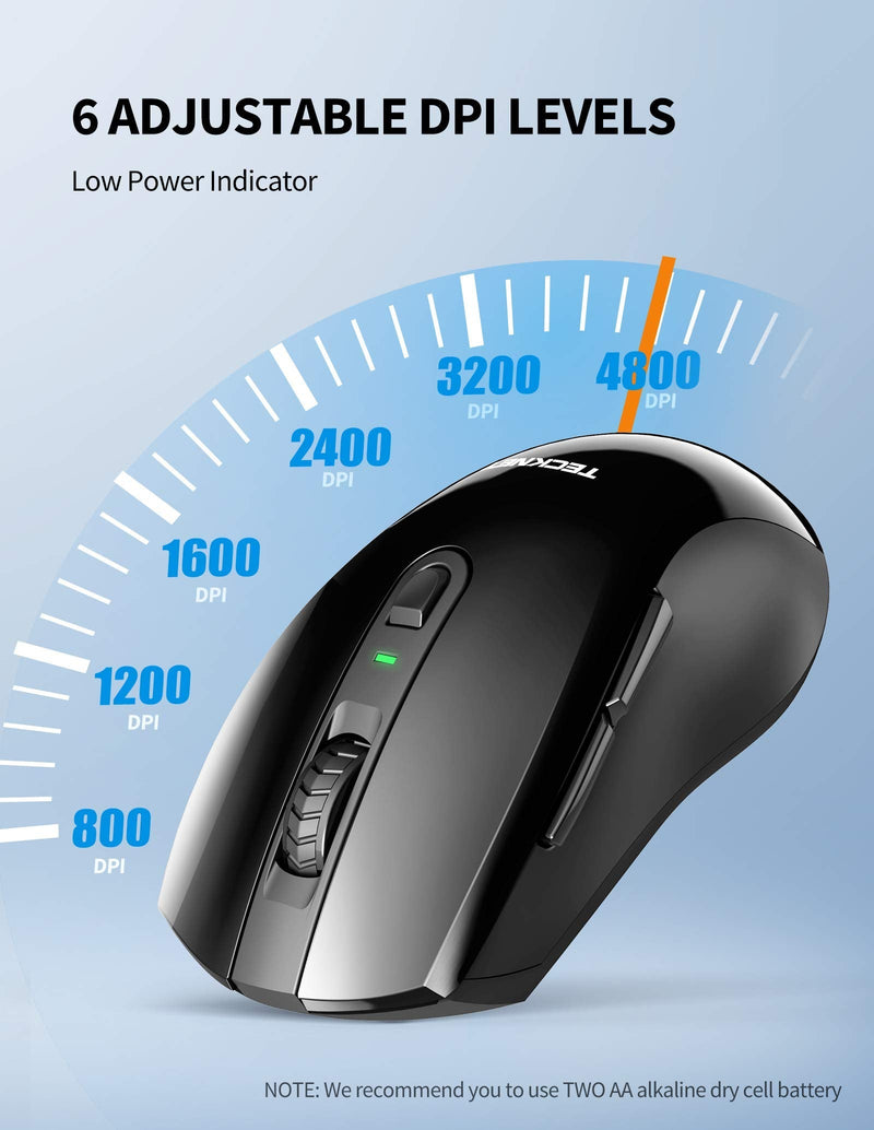 TECKNET Wireless Mouse, 2.4G USB Mouse, Computer Mouse with 6 Level Adjustable DPI , USB Nano Receiver Cordless Mouse for Laptop, Windows, Chromebook, Office PC (Black) black