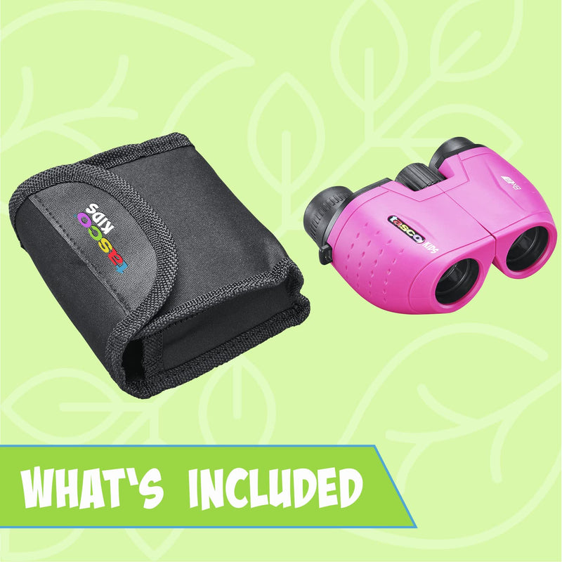 Tasco Kids Binoculars 8x21, Compact Binoculars for Kids Ages 3-12, Great for Adventures, Hiking, Camping, Travel, Bird Watching Not-Foldable Pink