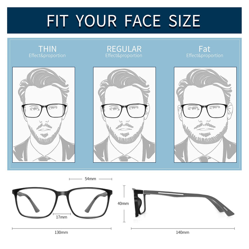 Blue Light Reading Glasses for Men，Sport Square Frame Readers, Anti Glare Computer Glasses 01 Black 0.0 x