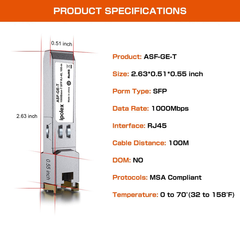 ipolex 4 Pack Gigabit SFP to RJ45 Copper SFP Transceiver, 1.25G SFP-T Copper Ethernet Module, 1000Base-T Mini GBIC for Ubiquiti UF-RJ45-1G, Mikrotik, Intel, Fortinet, Netgear (CAT5e/6/6a,100m) 1)1G-T: 100m