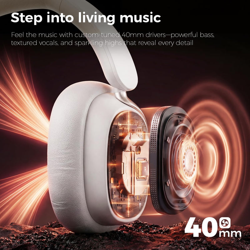 havit Noise Cancelling Headphones Over Ear, Wireless Bluetooth Headphones with 132H Playtime, Fast Charge 5 Min=5H, Foldable, Dual Device, with Mic for Travel Work Office, Gray