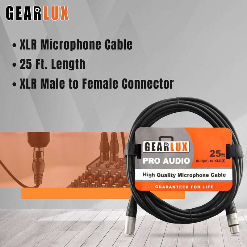 [AUSTRALIA] - Gearlux XLR Microphone Cable, Fully Balanced, Male to Female, 25 Feet - 2 Pack 25 Ft 