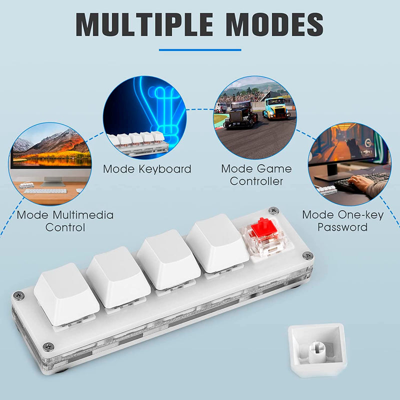 Ecarke 5 Keys Mini Macro Mechanical Keyboard Gaming Keypad with USB Data Cable for Windows Mac OSU HID Standard Keyboard（Upgrade Cherry Shaft ） White