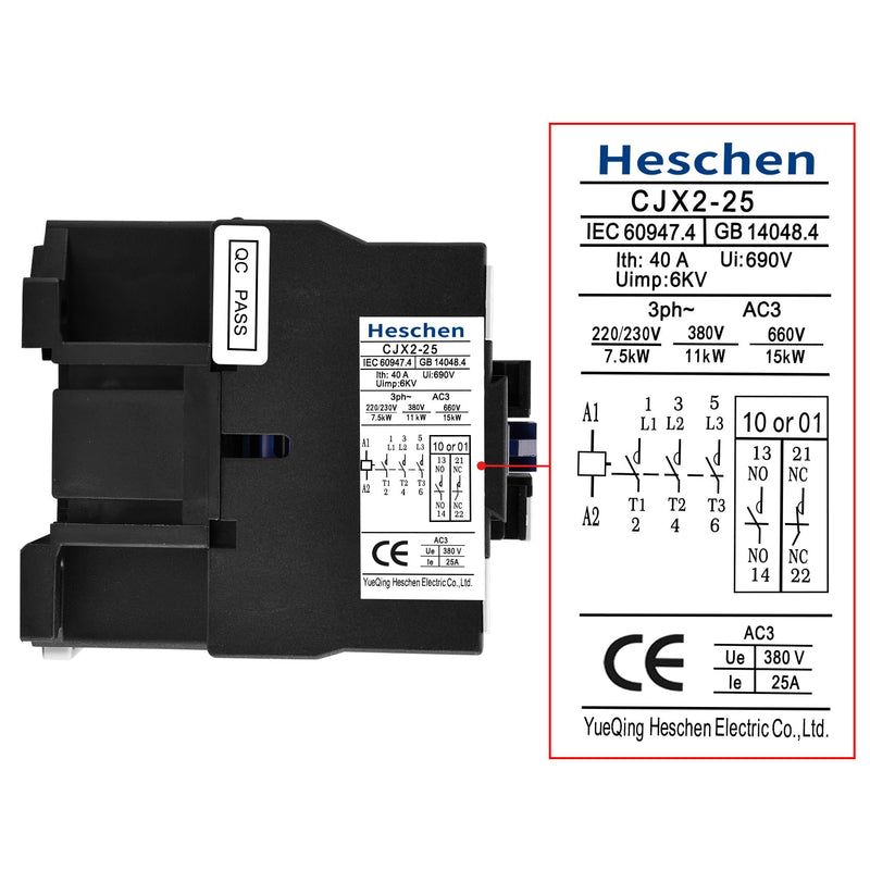 AC Contactor CJX2-2510 220V 50/60Hz Coil 3P 3 Pole Normally Open Ie 25A Ue 380V