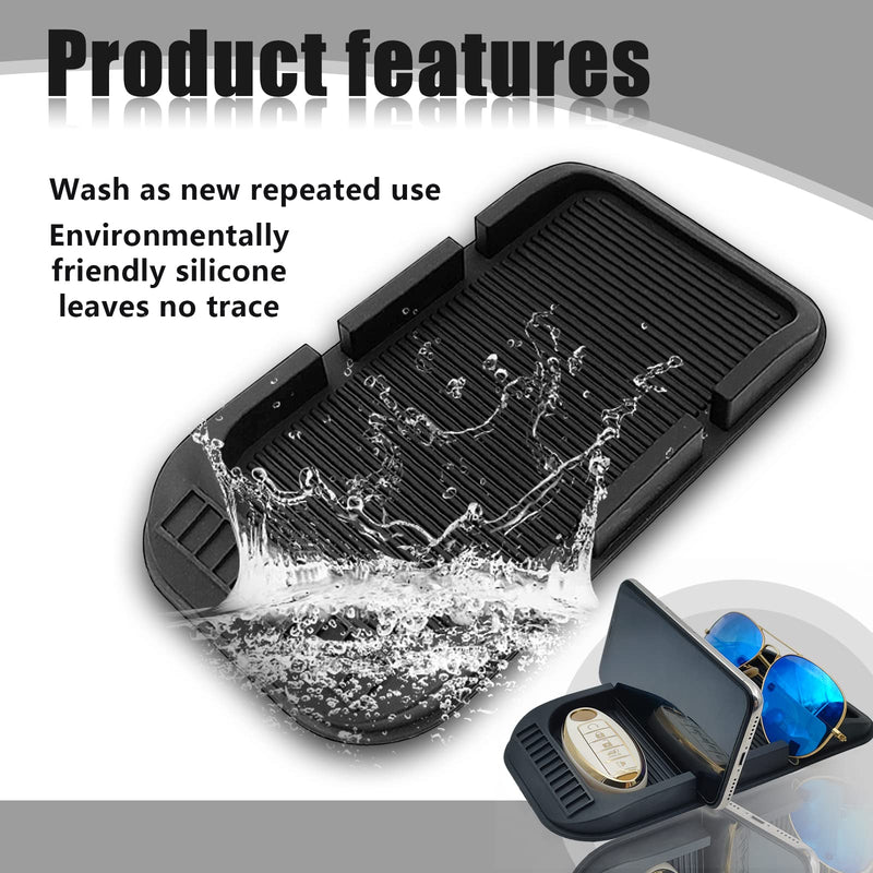 Car Dashboard Cell Phone Holder, Anti-Slip Pad Double-Groove with Number Plate Auto Silicon Tray, Silicone Car Pad Mat for Various Dashboards,Phone GPS Keychains Sunglasses Mat