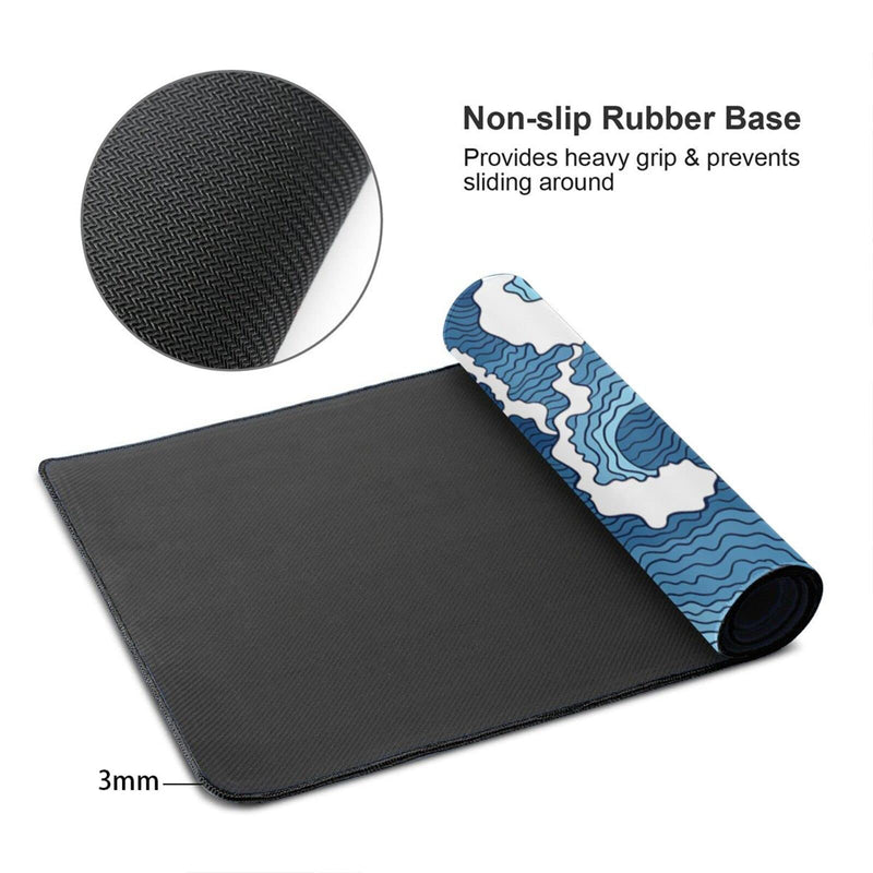 Japanese Wave Mouse Pad Blue and White Mouse Pad Gaming Large XXL Long Mousepad Extended XL Desk Mat Non-Slip Rubber Base Stitched Edges Mice Pad 31.5 X 11.8 Inch Abstract Japanese Wave