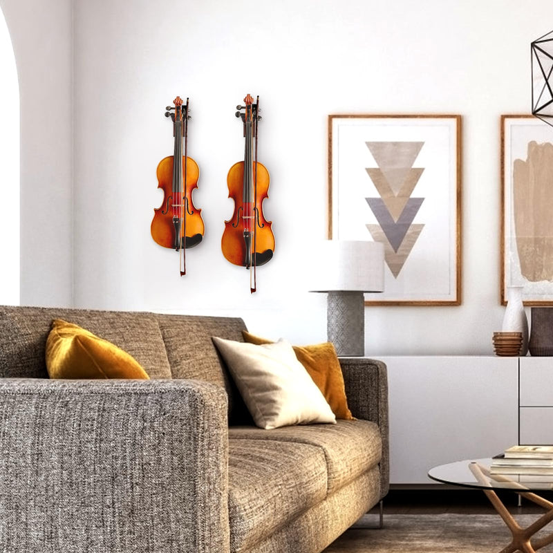 SNIGJAT Violin Wall Mount 2 Pack, Hardwood Violin Hanger Wall Mount with Bow Holder, Violin Wall Hook Vertical Display, Violin Wall Stand Fits 4/4, 3/4, 1/2, 1/4 Violin for Home & Studio