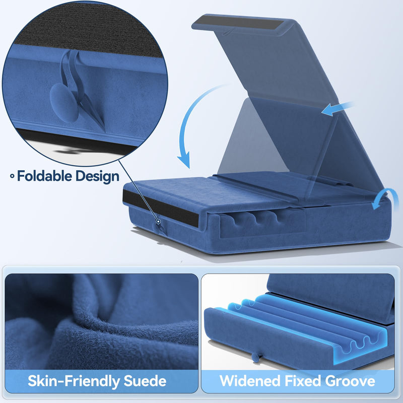 [AUSTRALIA] - KDD Tablet Pillow Holder, Foldable iPad Stand for Lap, Bed and Desk -Tablet Soft Pad Dock with Pocket & Stylus Mount Compatible with iPad Pro 12.9, 10.5, 9.7 Air Mini 6 5 4 3, Galaxy Tab,E-Reader Blue 