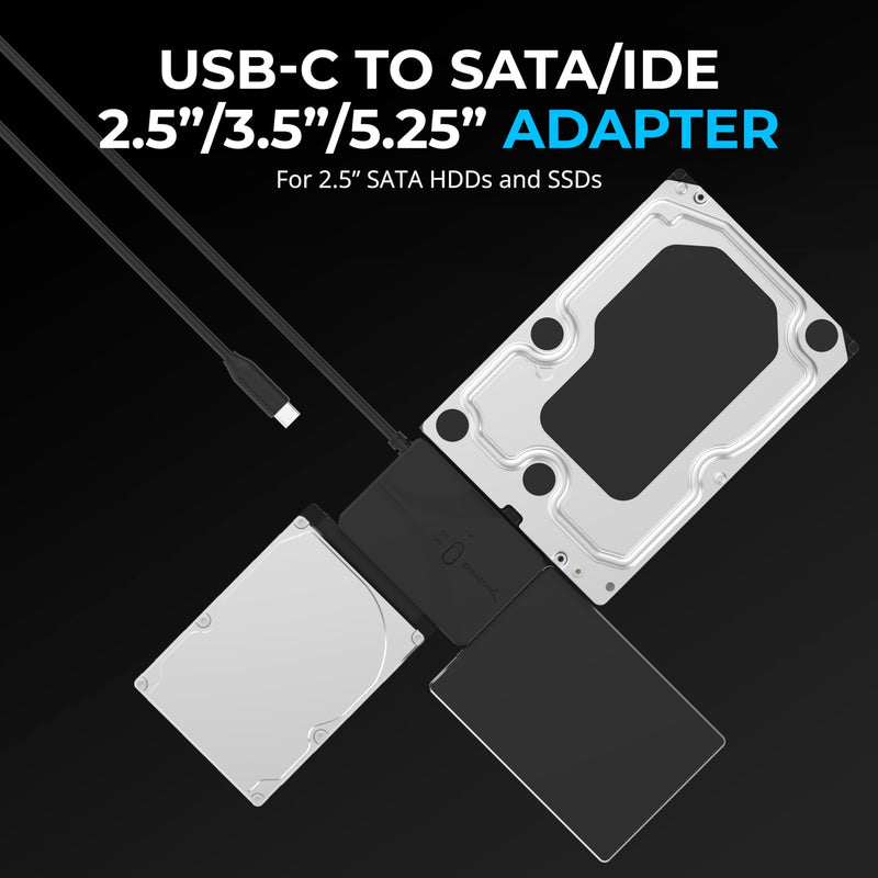 SABRENT USB-C to SATA/IDE Hard Drive Adapter, 2.5/3.5/5.25in (USB-DS12) | SSD/SATA/IDE converter; UL power supply; LED activity lights; up to 10TB support; hard drive reader Hard Drive Converter