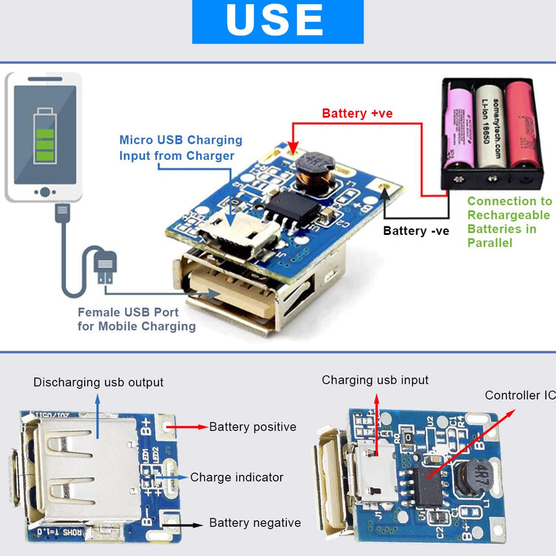 10Pcs 5V Step Up Board Lithium Battery Charging Protection Board Step Up Power Module 134N3P Charger Board LED Indicator for DIY Charger with 24AWG Cable
