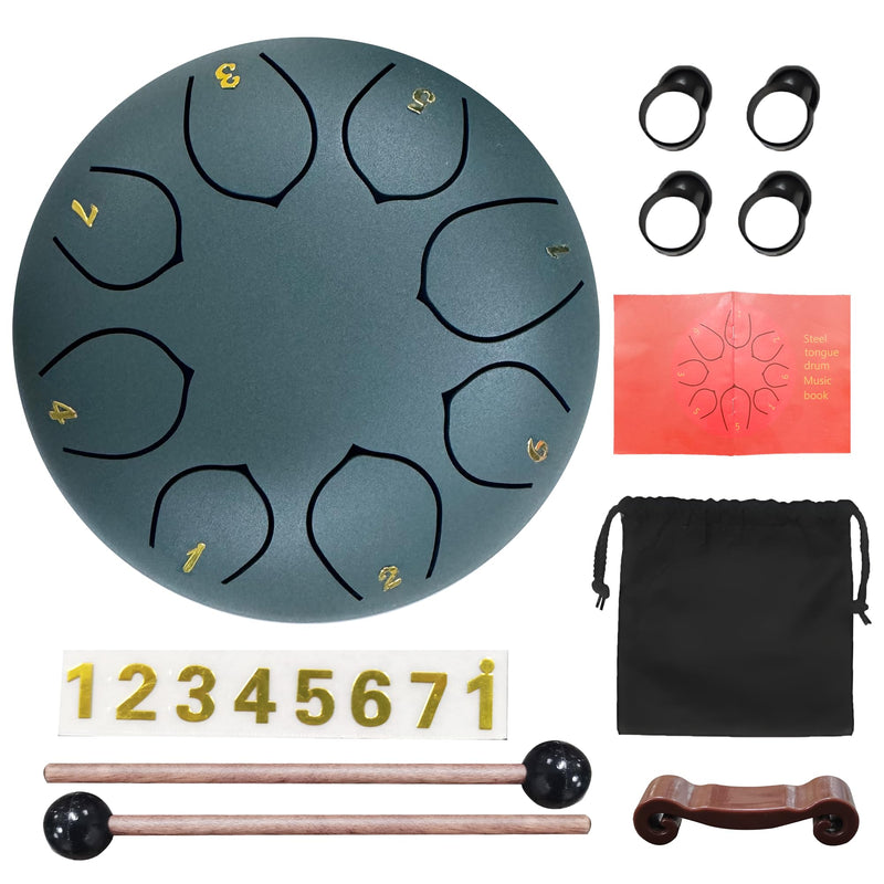 [AUSTRALIA] - Steel Tongue Drum 6 Inches 8 Notes Rain Drum for Outside Garden with Bag, Music Book, Handpan Drum Mallets, Mallet Holder, Finger Picks and Stickers Chakra Percussion Instrument Blue 