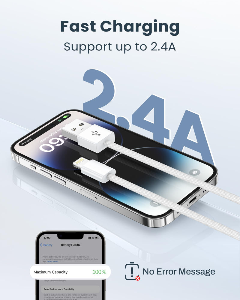 [AUSTRALIA] - iPhone Charging Cable Lightning Cable 2 Pack 1 m, MFi Certified iPhone Fast Charging Cable USB to Lightning Cable for iPhone 14 13 12 11 Pro Max Mini XS XR X 8 8 Plus 7 6 6s Plus SE2020 1 m + 1 m White 