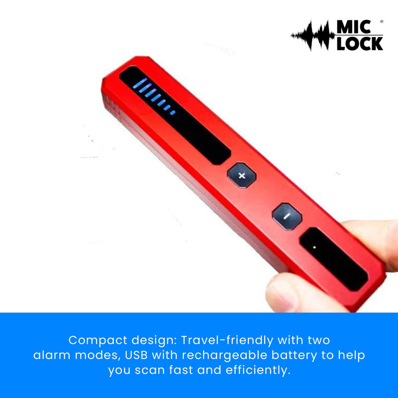 Mic-Lock Hidden Device Radio Frequency Finder - Anti Spy Device Detects RF, WiFi, Bluetooth, 4G & 5G - Secure Business Meetings, Hotels & Vacation Rentals Red Radio Frequency Detector