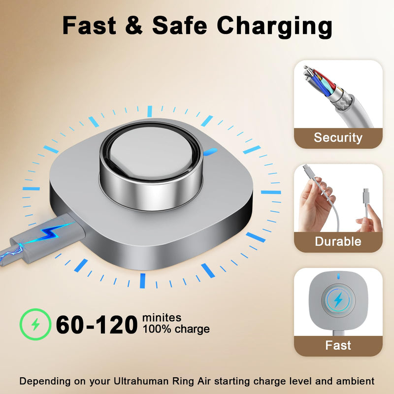 Charger Compatible with Ultrahuman Ring/Ring Air-Size 9 | Fast Safe Portable Charging Dock with USB-C Cable,Silver Gray（Not Compatible with Ultrahuman Ring Pro) Size 9