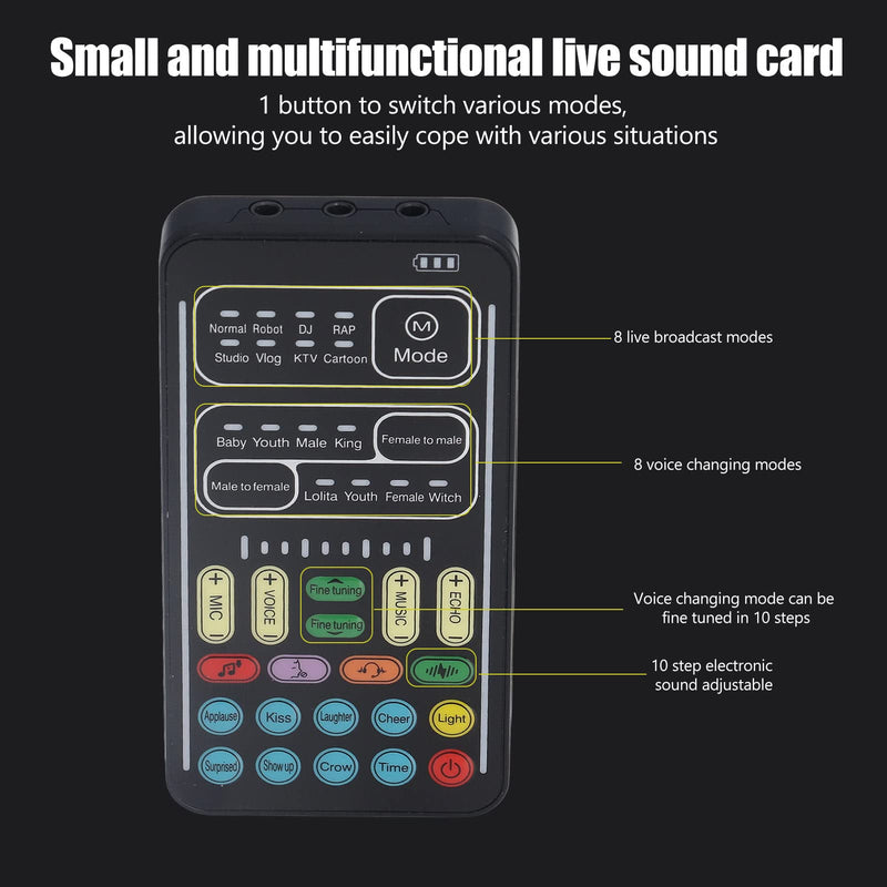 I9 Voice Changer Set, Mini Live Broadcast Voice Disguiser, Handheld Microphone Voice Changer, 8 Different Sounds/Sound Effects, for iOS, for Android(English Version) English Version