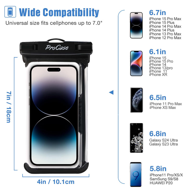 Waterproof Phone Pouch Case for Snorkeling, Underwater Dry Bag for iPhone 15 14 13 Pro Max 12 11, Galaxy S24 S23 S2 Ultra Note Pixel Up to 7", Beach Essentials -2Pack, Pink/Black