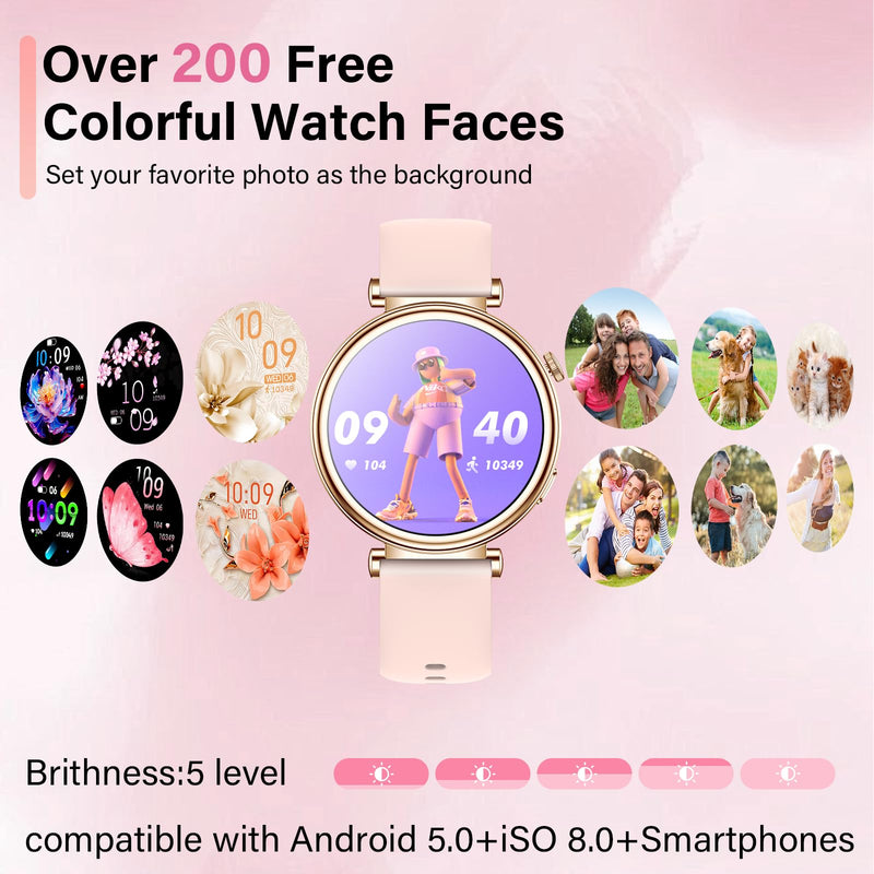 Smart Watches for Women,1.83"&1.27" HD Watch with Calls and Messages/Heart Rate/Sleep/Female Cycle,Fitness Tracker Smartwatch for Android/iOS Compatible,Pink/Light Pink