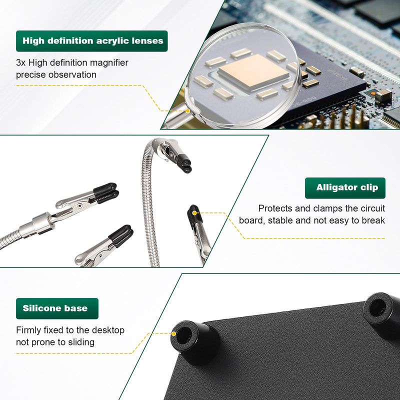 Knpwer Lötstation Helping Hands mit Lupe,Magnetische Helfende Hand, Lötende Dritte Hände,mit 3 x Lupe Arme Helfer für PCB Crafts Uhr