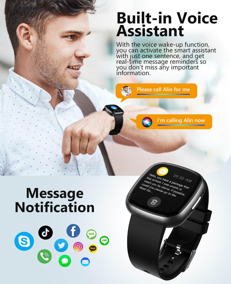 Smart Watches, 1.72" Smartwatch for Men Women (Answer/Make Call), Fitness Tracker with 100+ Sport Modes, IP68 Waterproof, Heart Rate/Sleep/Spo2 Monitor, Activity Tracker for Android iOS Black
