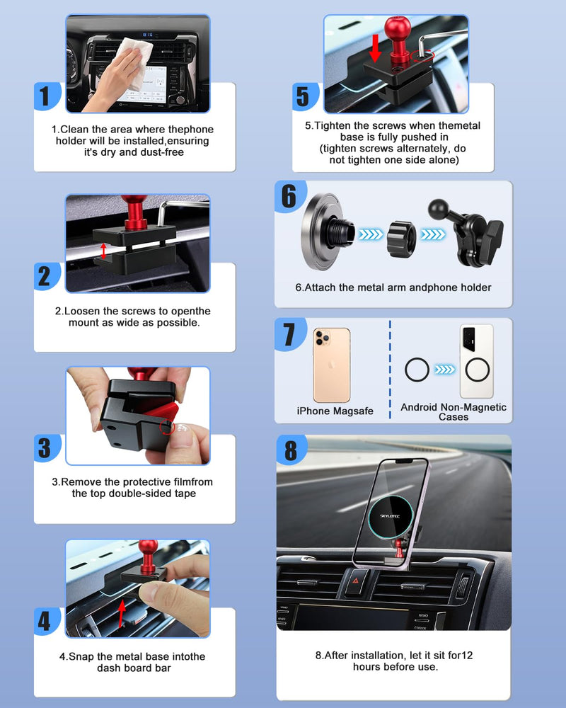 SKYLOTEC Magnetic Wireless Charger Phone Mount for Toyota 4Runner 2010-2024 | 5th Gen 4runner Cell Phone Holder Accessories, Dashboard Mount Cradles, Strong Magnets for MagSafe & iPhone Samsung