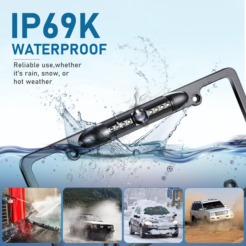 GLK Backup Camera, AHD 1080P License Plate Camera, Night Vision Rear View Reverse Camera with 7 LEDs, Wide Angle IP69K Waterproof Rear Camera for 12-24V Car Vehicle SUV RV