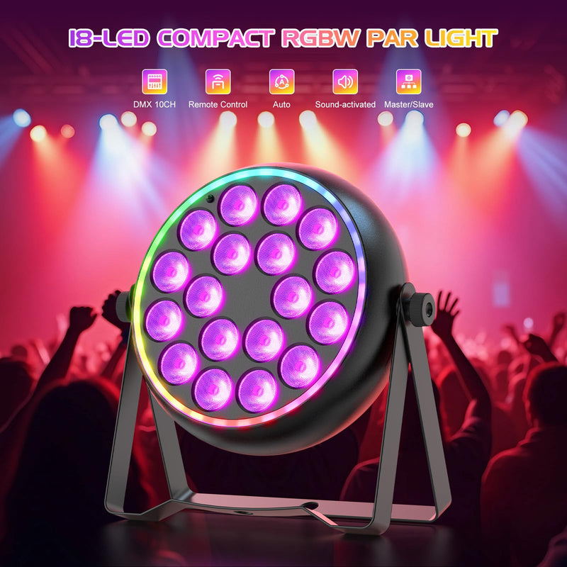 Stage Lights RGBW LED Par Lights with Halo, Mini Uplights with Jump Strobe Fade Chase Pulse Stage Effects, Sound Activated Uplighting Indoor for Events Party Wedding Church Christmas 1 Pack