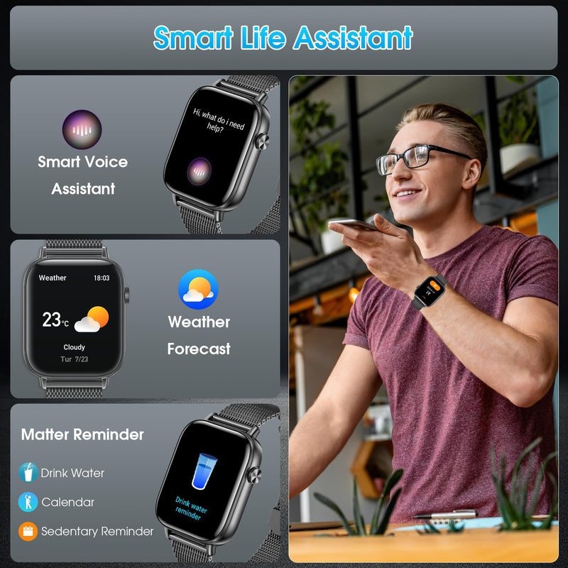 x2 Smart Watch, 1.83" HD with Calls and Messages/Heart Rate/Sleep/Female Cycle,Fitness Tracker Smartwatch for Android/iOS Compatible,Silver & Black