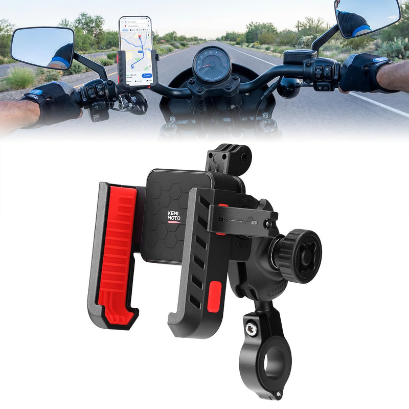 KEMIMOTO Motorcycle Phone Mount with Anti-Theft, Anti-Vibration Dampener | One-Hand Operation 360° Adjustable Mount for Motorcycle Bike ATV Scooter Golf Cart Fit 4.7"-7.2" Cellphone