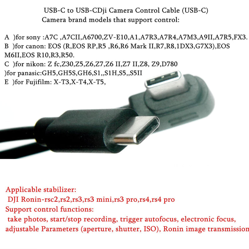 USB C cable For DJi Stabilizer Ronin Multi-function camera control type c- type c usb Multifunctional connection cable shutter release connection cable for sony/canon/nikon/fuji (USB-C 35cm) USB-C