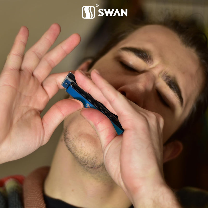 SWAN Blues Harmonica C Key for Kids Adults, 10 Hole Diatonic Harmonica Key of C Brass Reed Blues Harp for Beginners Students, Metal Mouth Organ in Stainless Steel C Major, Black Swan Ocean Blue 10-hole blues (Black Swan Series) C key Blue