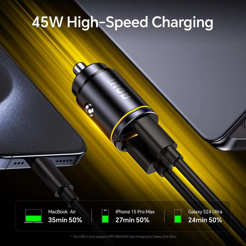 AOHI 15W Wireless MagSafe Phone Car Mount Charger Holder +PD 45W&QC 30W 2 Port USB C Car Charger Cigarette Lighter
