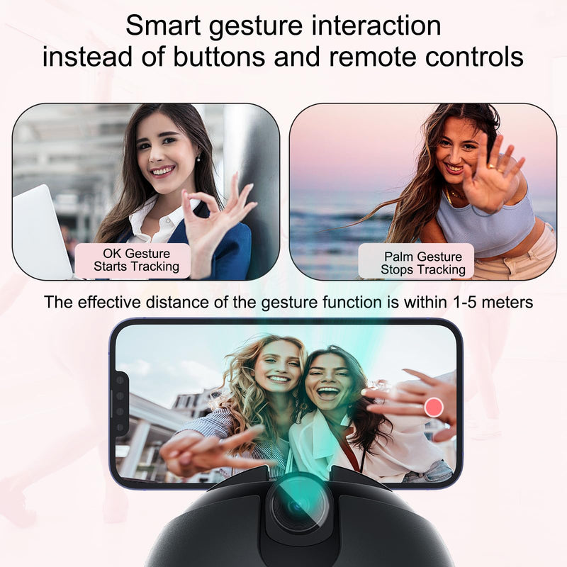 Auto Tracking Phone Holder, Auto Face Tracking Tripod, 360° Rotation Face Body Phone Tracking Tripod, AI-Powered Face Tracking,No APP Live Vlog Tiktok Video-Grey