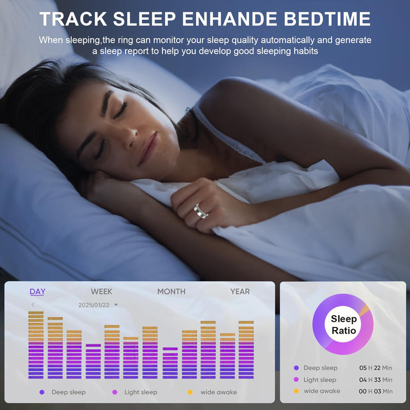 Health Tracker Smart Ring for Men Women-IP68 Waterproof Sleep Tracker with Heart Rate/Blood Pressure/Blood/Physiological Cycle/Oxygen Tracking, Step Counter, iOS & Android Compatible (8#) 8#
