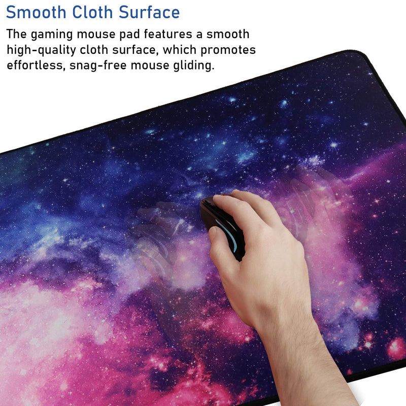 Gaming Mouse Pad, 31.5x15.7x0.12 inch Waterproof Computer Keyboard Mouse Mat Non-Slip Mousepad Rubber Base and Stitched Edges for Game Players, Office, Study, Esports Pros, Home, Desktop galaxy