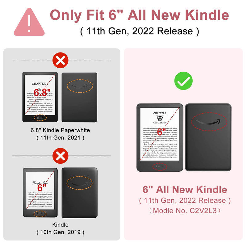 TaIYanG Case for 6" All-New Kindle (11th Generation 2022 Release), Lightweight Slim Smart PU Leather Cover for 6 inch Kindle 2022 e-Reader (Not Fit Paperwhite 11th Gen 2021) Pink